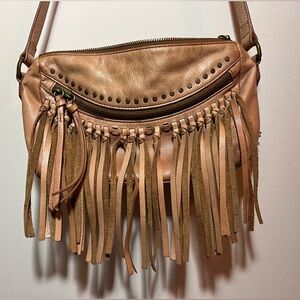 JOELLE HAWKINS Fringed Western Tribal Organizer Cell Phone Leather shoulder bag